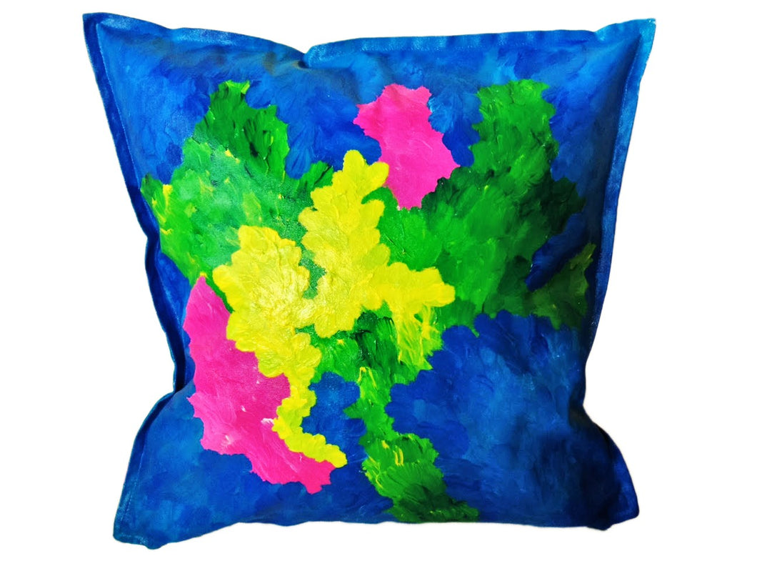 UPDATE: SOLD___BLUE ISLAND - Bright Bold Hand-painted Cushion for your modern home design